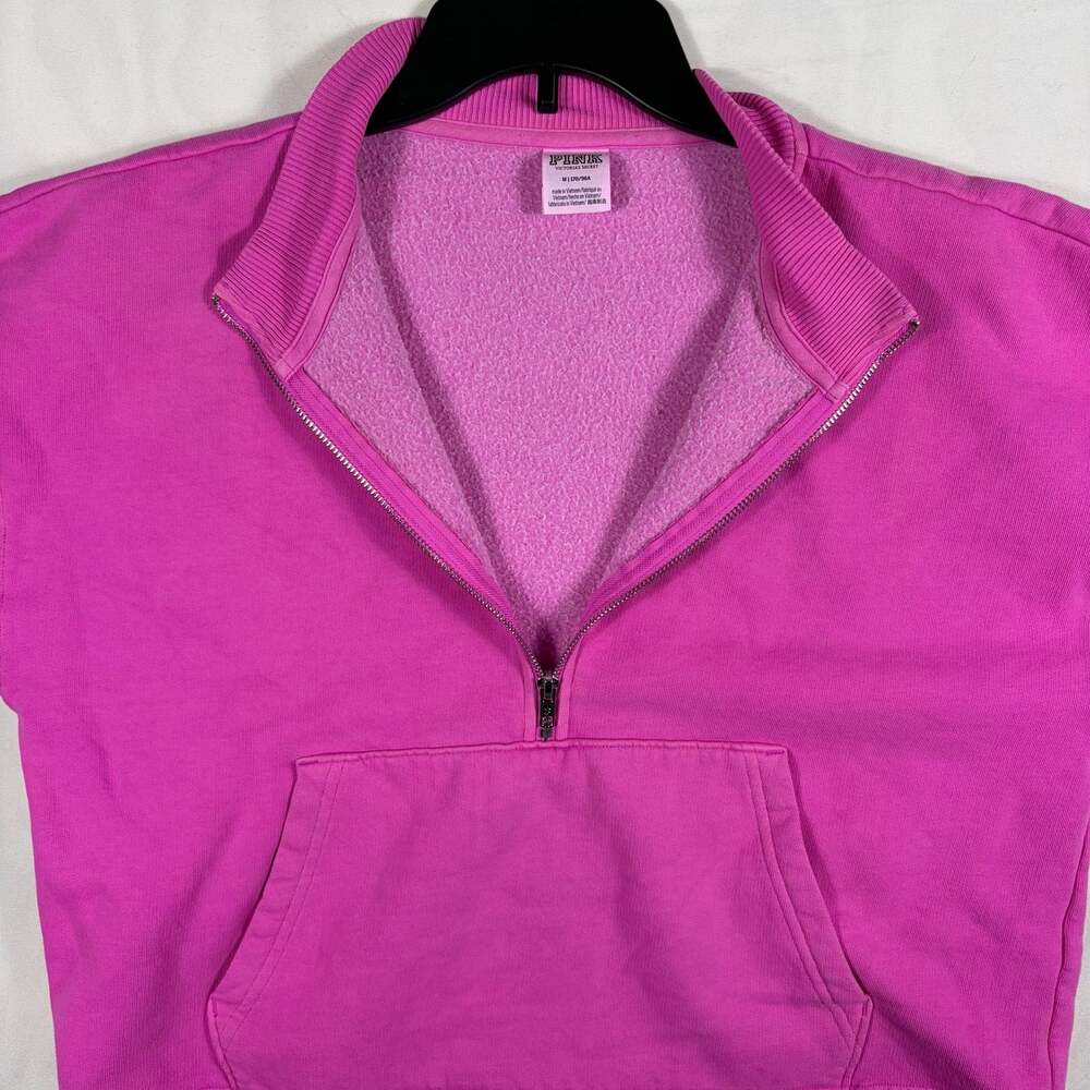 PINK Victoria's Secret Half-Zip Cropped Pullover Sweatshirt Medium Hot Pink - Picture 5 of 6